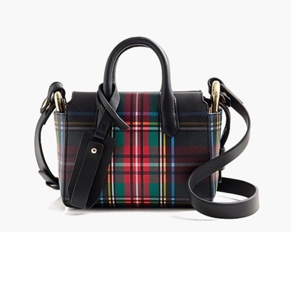 J. Crew Handbags - J Crew Plaid Tartan Mini Leather Satchel Crossbody Bag NWT